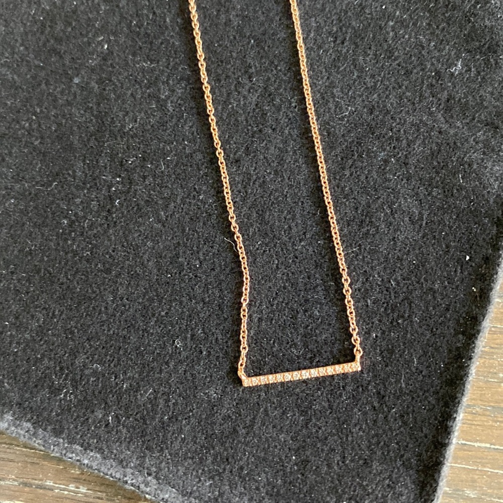 Dainty rose gold bar necklace with diamonds. Brand new!